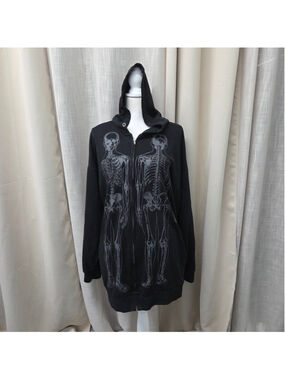 Social Collision Skeleton X Ray Graphic Zip Up Hoodie Black Oversized Large LG